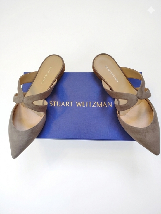 Stuart Weitzman Shoes - Stuart Weitzman Mariposa Flannel Suede Flat Mules Nib 6.5